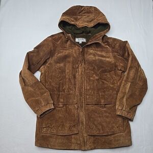 WILSONS LEATHER M. JULIAN SUEDE COAT BROWN Size Large Pockets Fleece Lined‎ Hood
